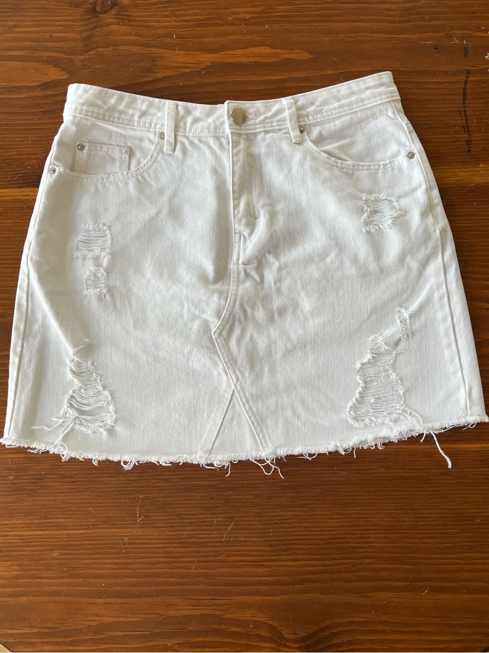 H&M White Distressed Denim Jean Skirt